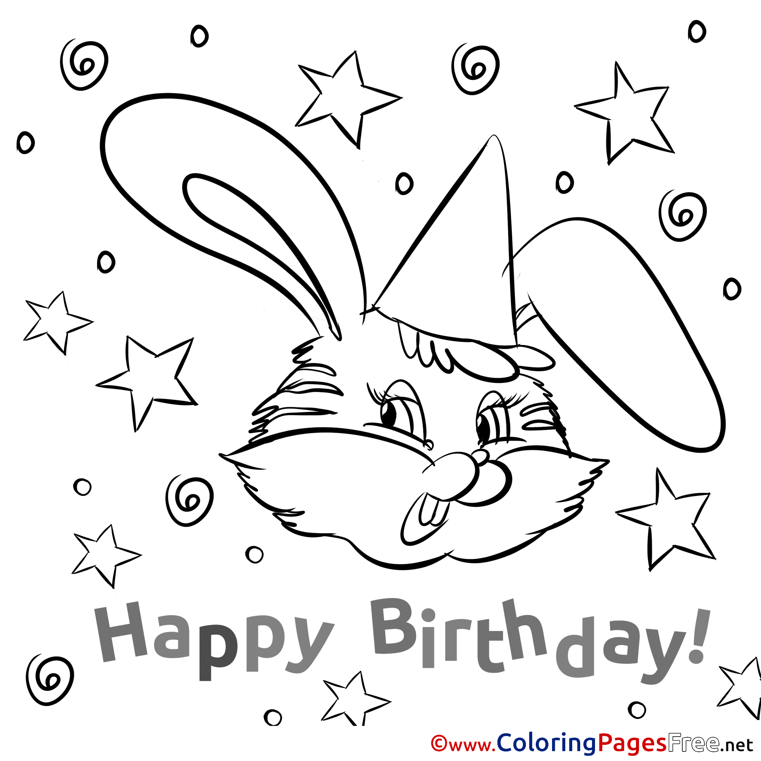Bunny Colouring Page Happy Birthday Free Sketch Coloring Page.