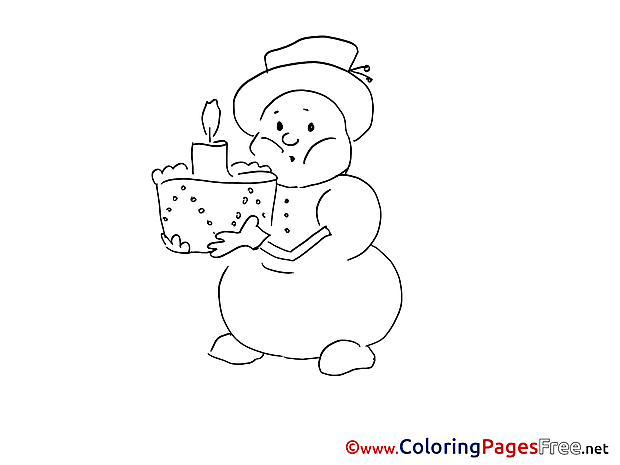 Cake Advent Colouring Sheet free Snowman