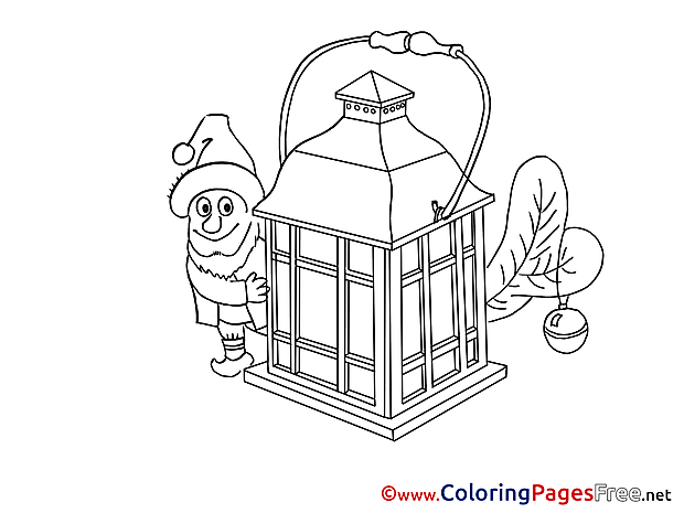 Elf Lamp Colouring Page Advent free