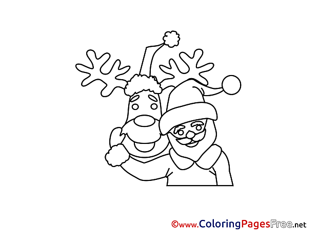 Friends Deer Santa Claus free Colouring Page Advent