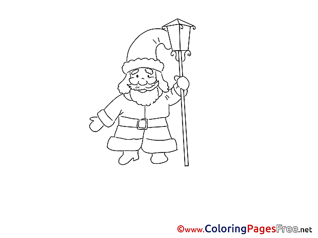 Lamp Santa Claus Kids Advent Coloring Page
