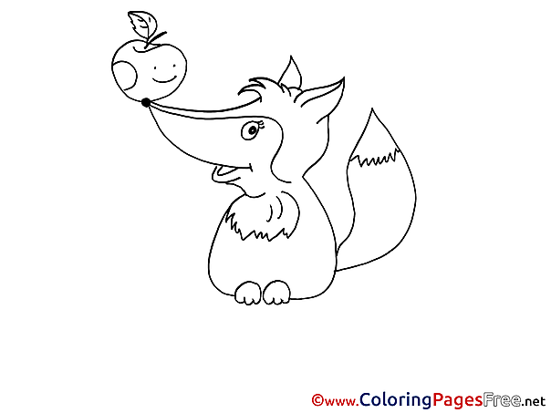 Apple Fox Children Coloring Pages free