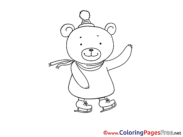 Skates Bear printable Coloring Sheets download