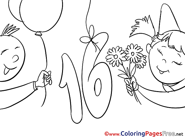 16 Years download Birthday Coloring Pages