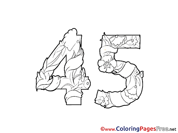 45 Years Kids Birthday Coloring Pages