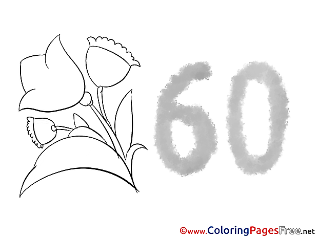 60 Years Birthday Colouring Sheet free