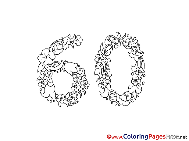 60 Years for Kids Birthday Colouring Page