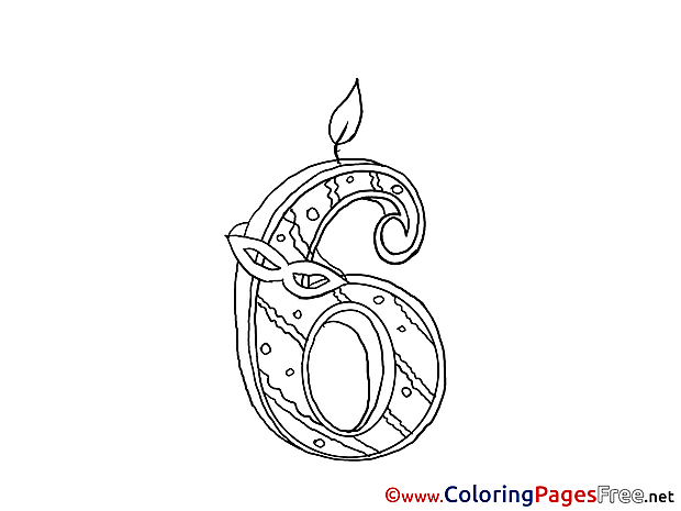 6 Years free Colouring Page Birthday