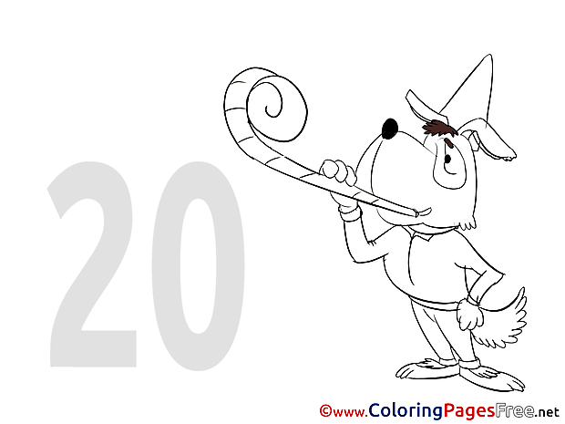 Dog 20 Years for Kids Birthday Colouring Page