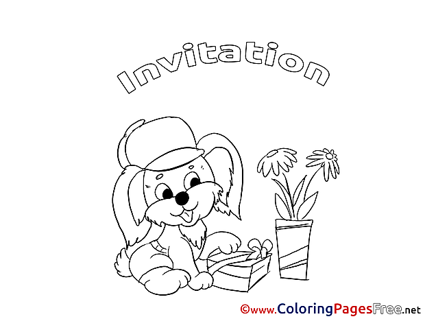 Dog Children Birthday Colouring Page