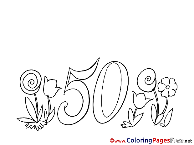 Flowers 50 Years Coloring Sheets Birthday free