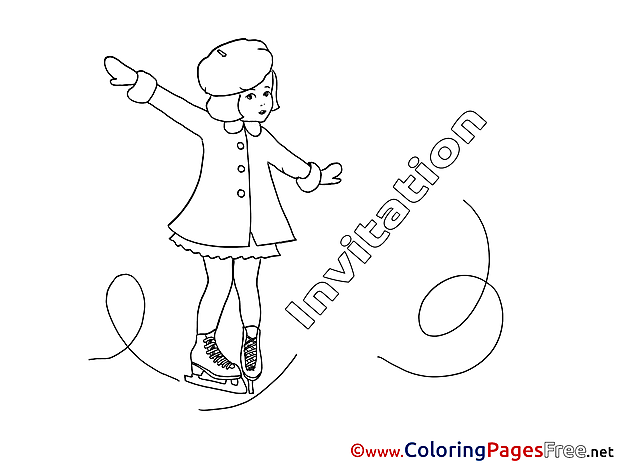 Ice Skates Children Birthday Colouring Page