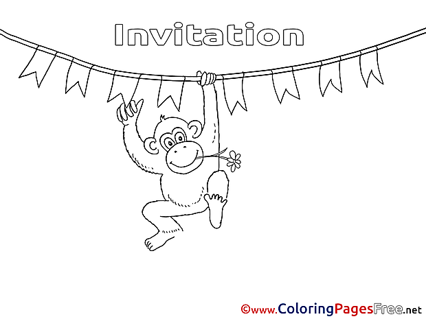 Monkey for Kids Birthday Colouring Page