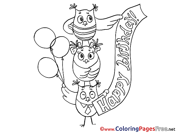 Owl download Birthday Coloring Pages