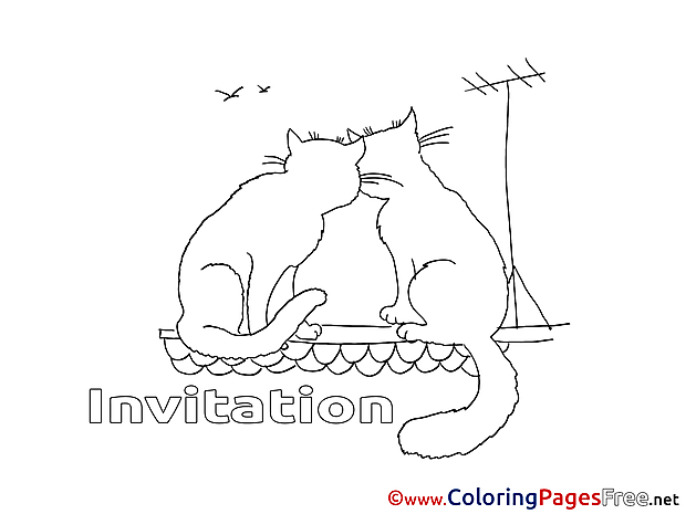 Roof Cats free Colouring Page Birthday