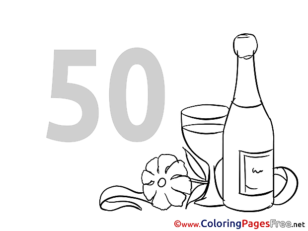 Shampagne 50 Years Colouring Sheet download Birthday