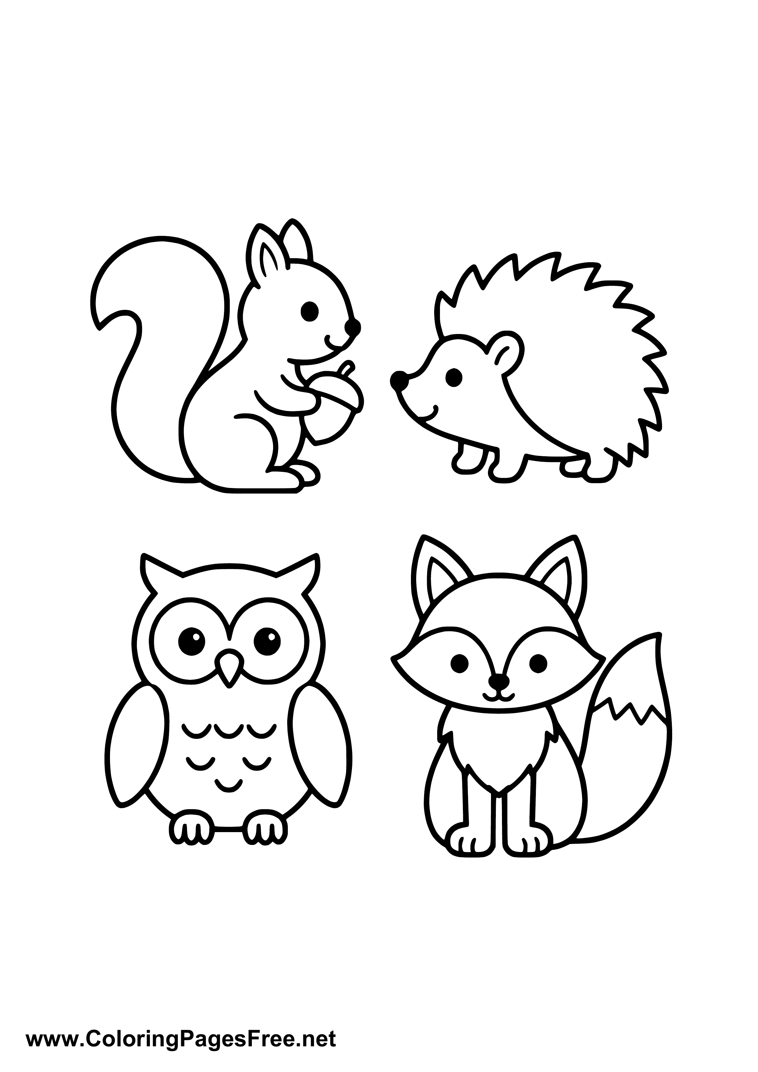 Autumn Animals Coloring Page for Kids