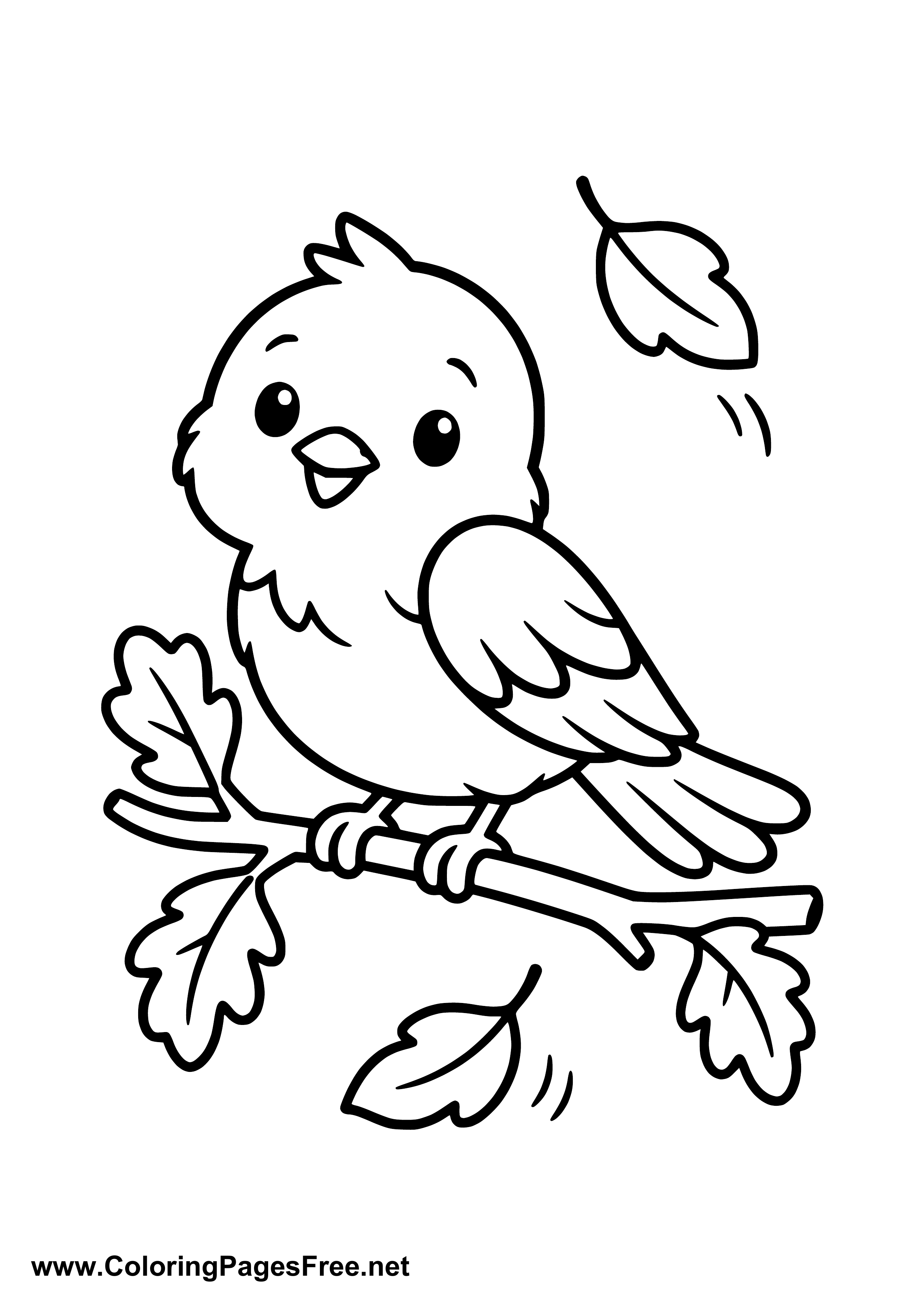 Autumn Bird Coloring Page with Leaves