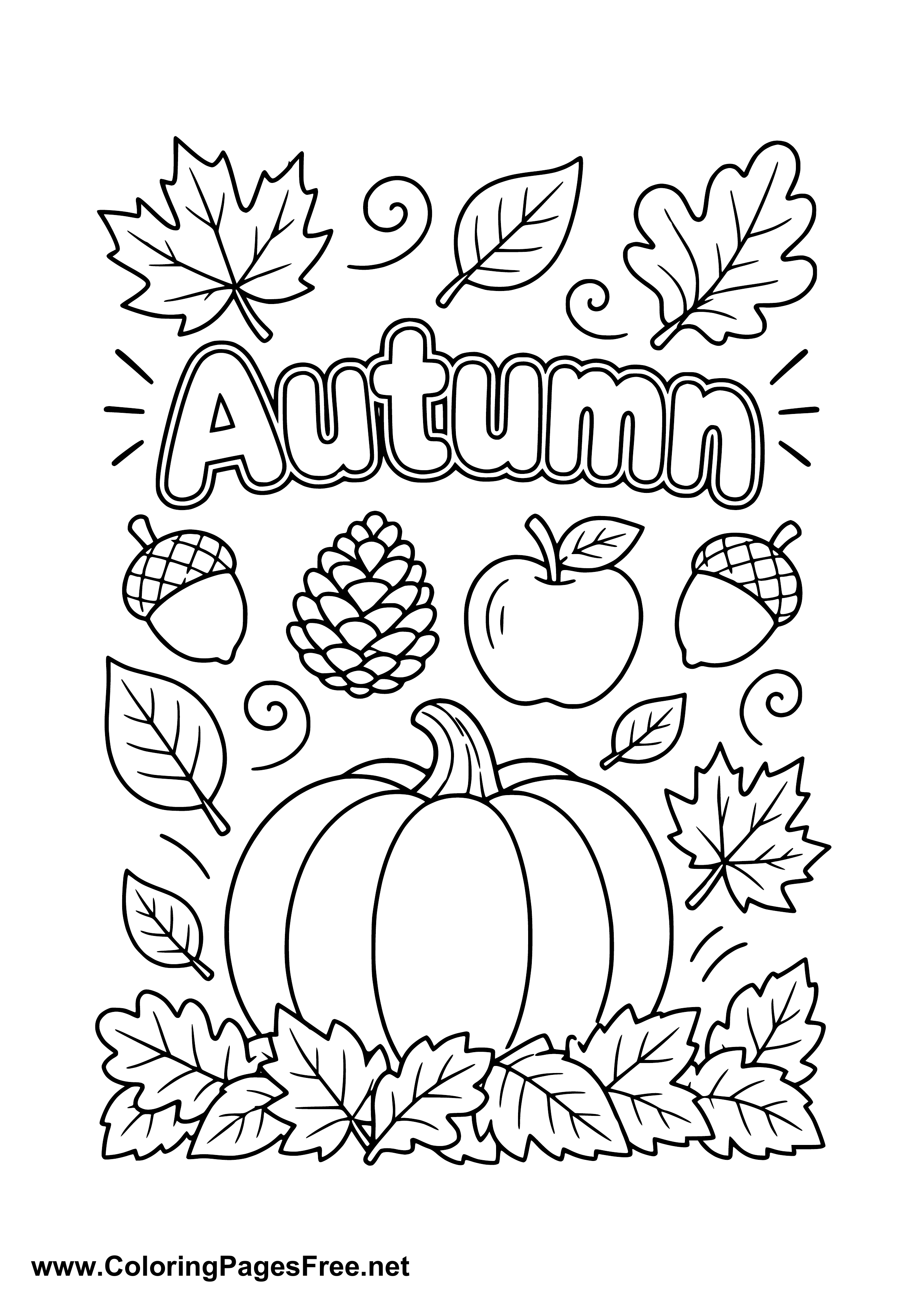 Autumn Coloring Page with Autumn Lettering