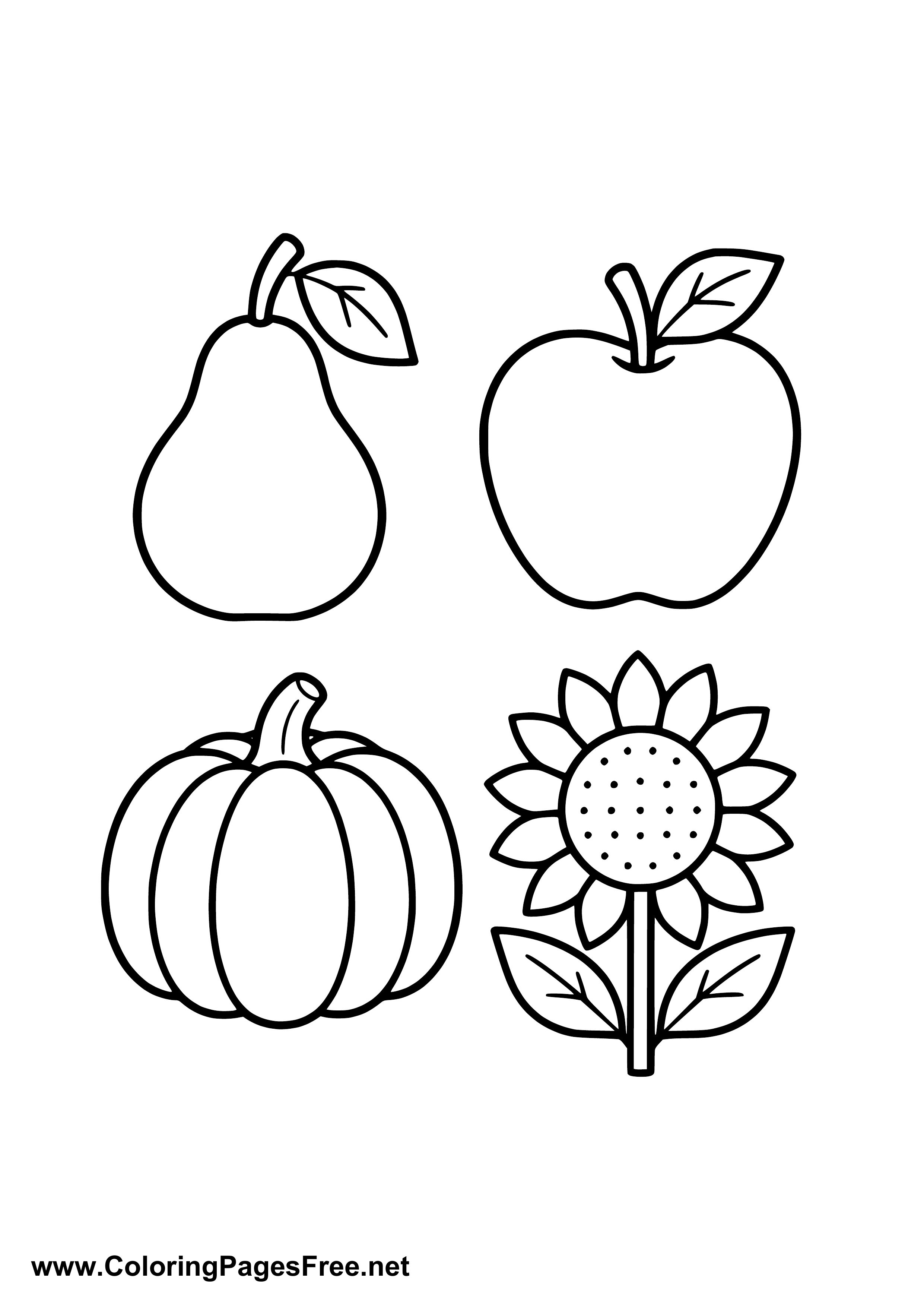 Autumn Fruits Pumpkin Apple Pear Coloring Page
