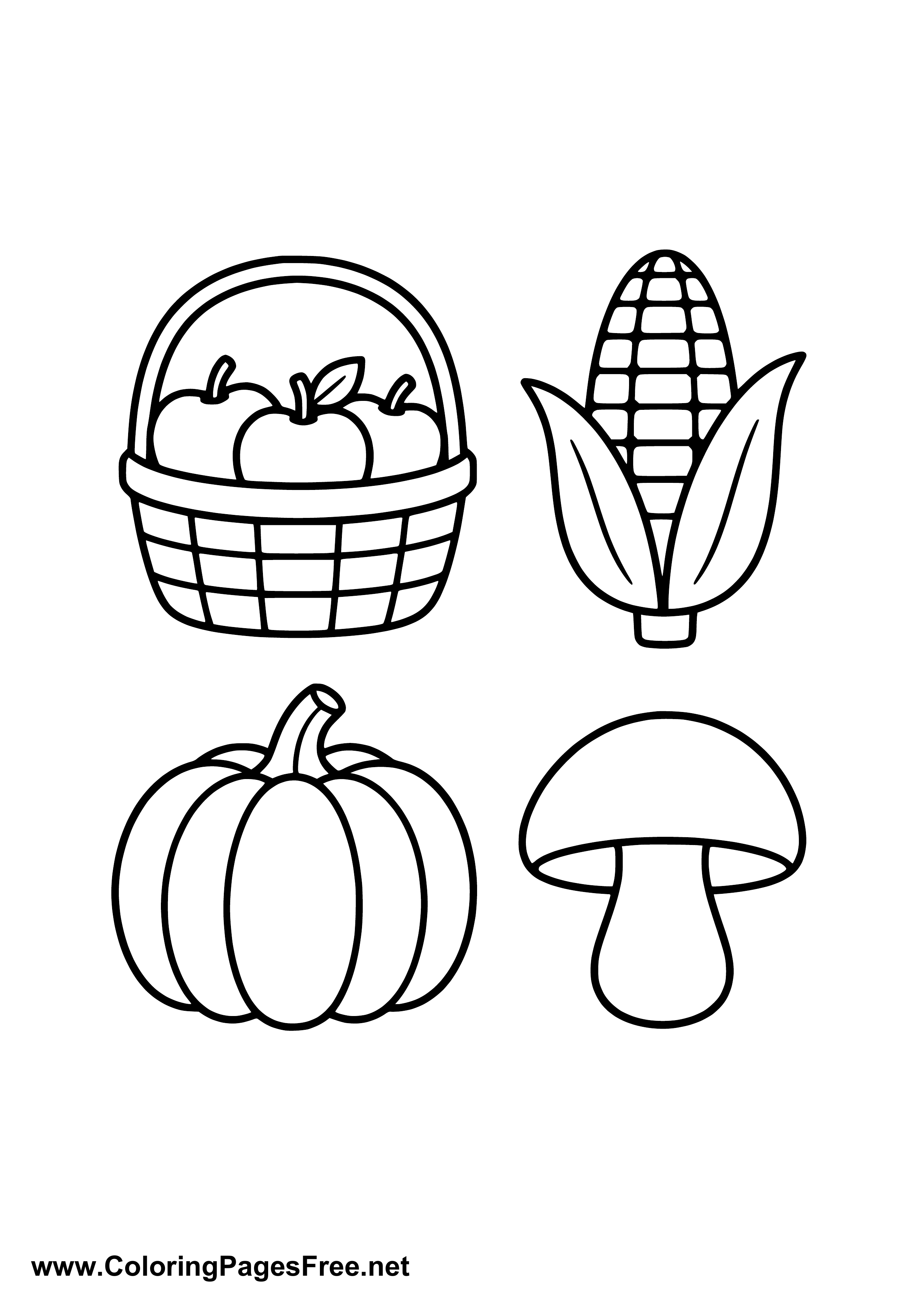Autumn Harvest Coloring Page with Pumpkin and Corn