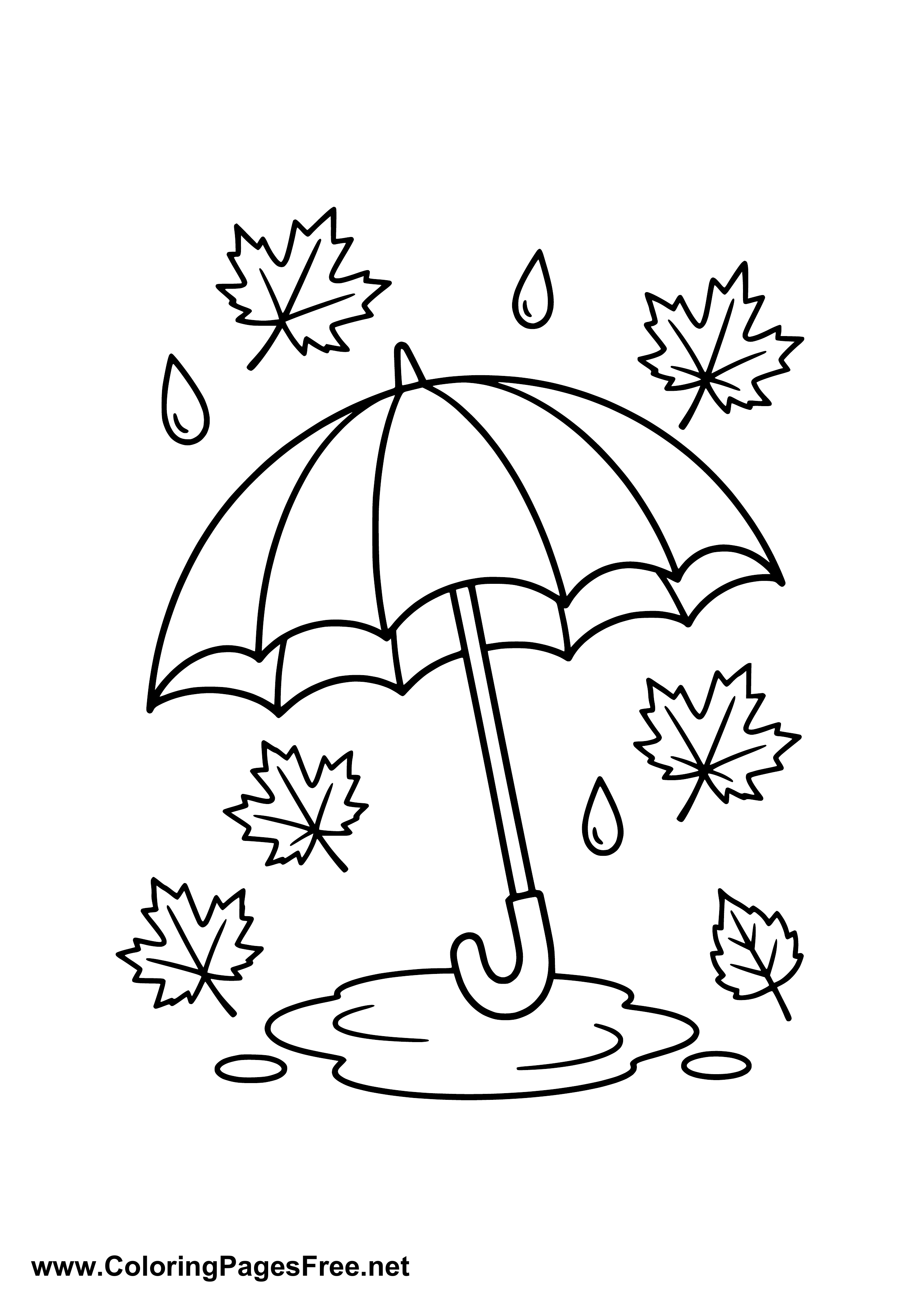 Autumn Umbrella with Leaves Coloring Page