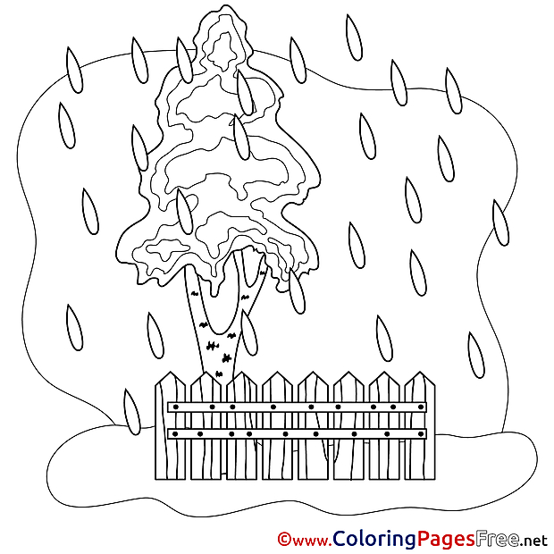 Fence Rain Colouring Page printable free