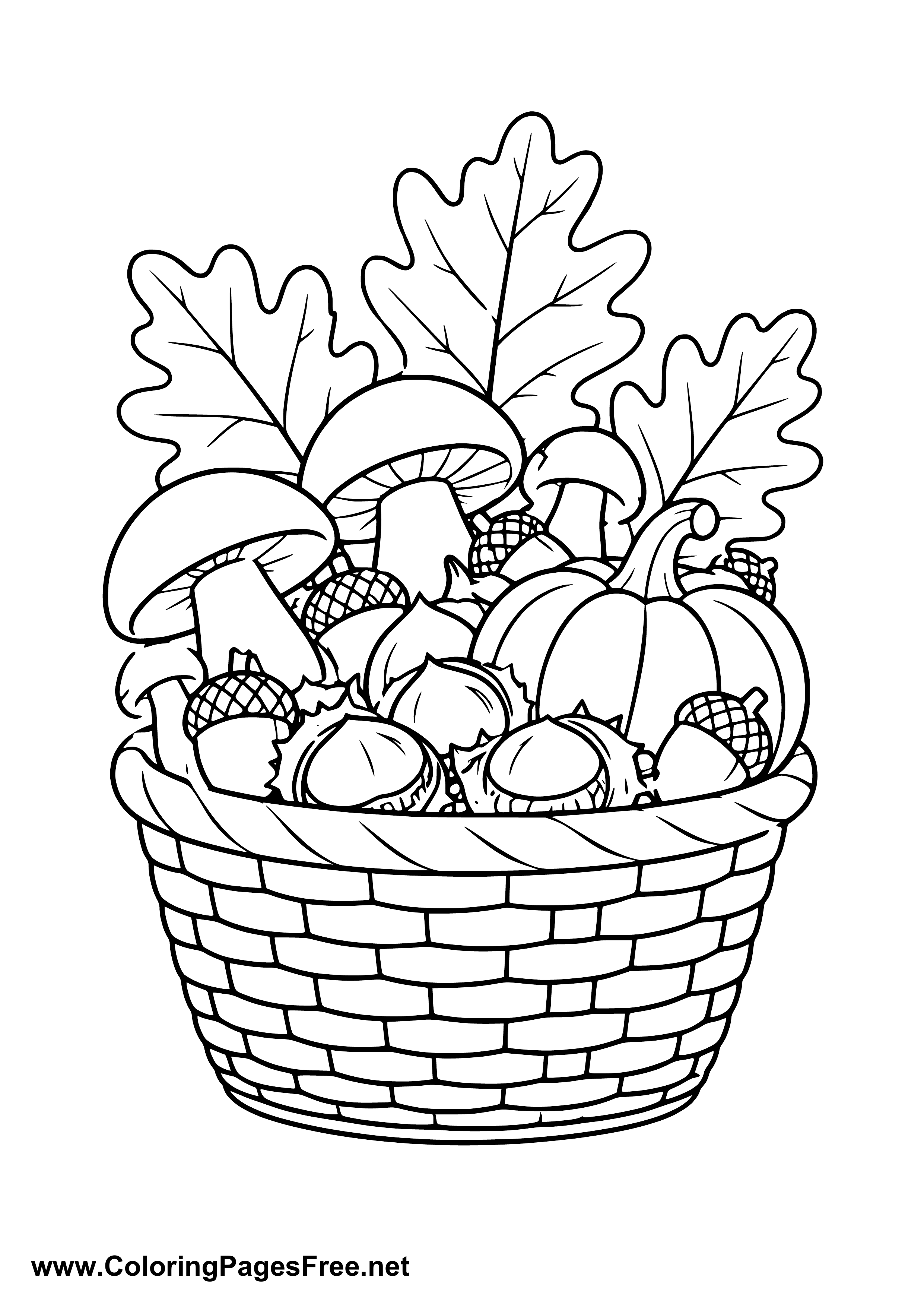 Harvest Basket with Fall Produce Coloring Page