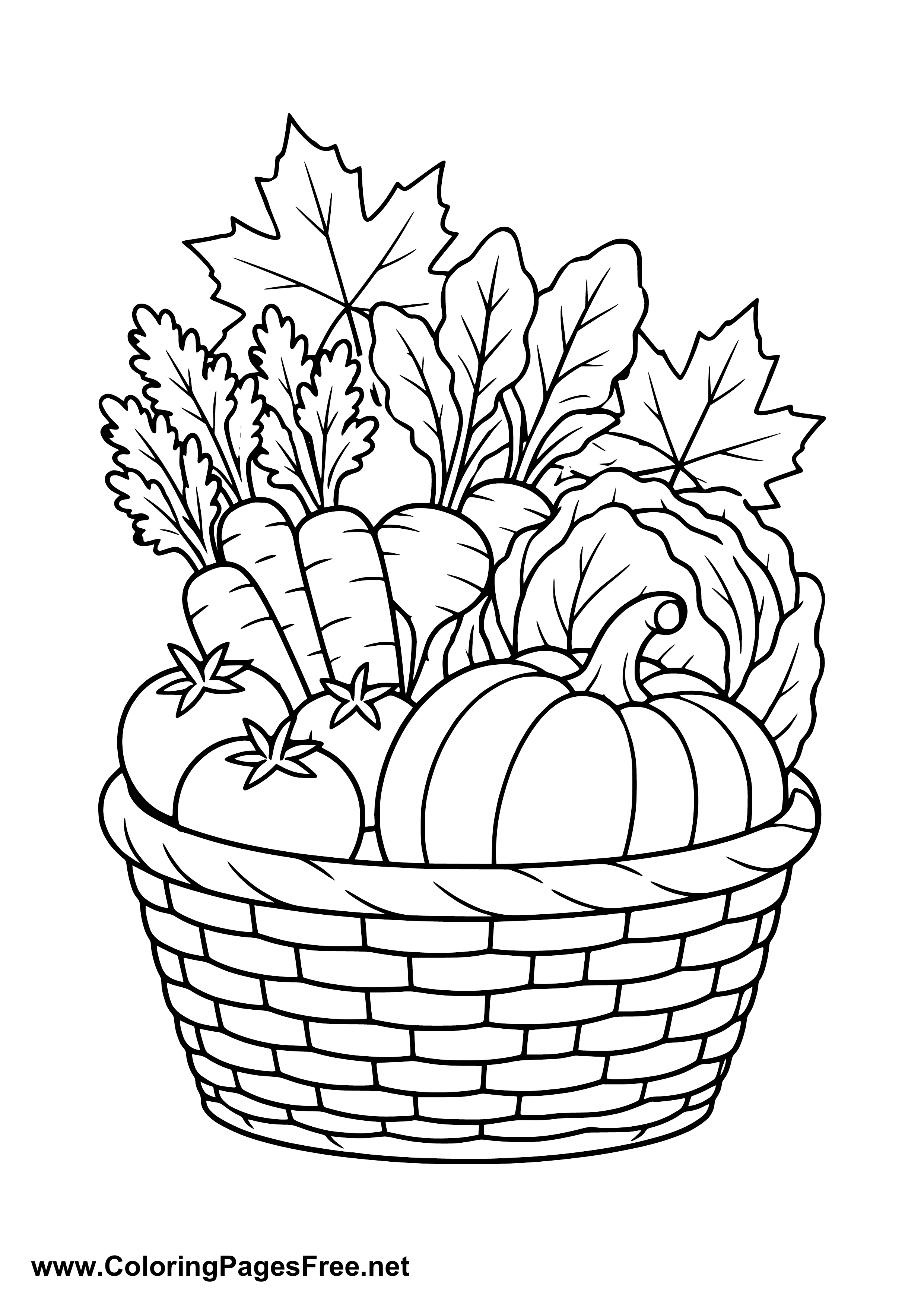 Harvest Basket with Flowers Coloring Page