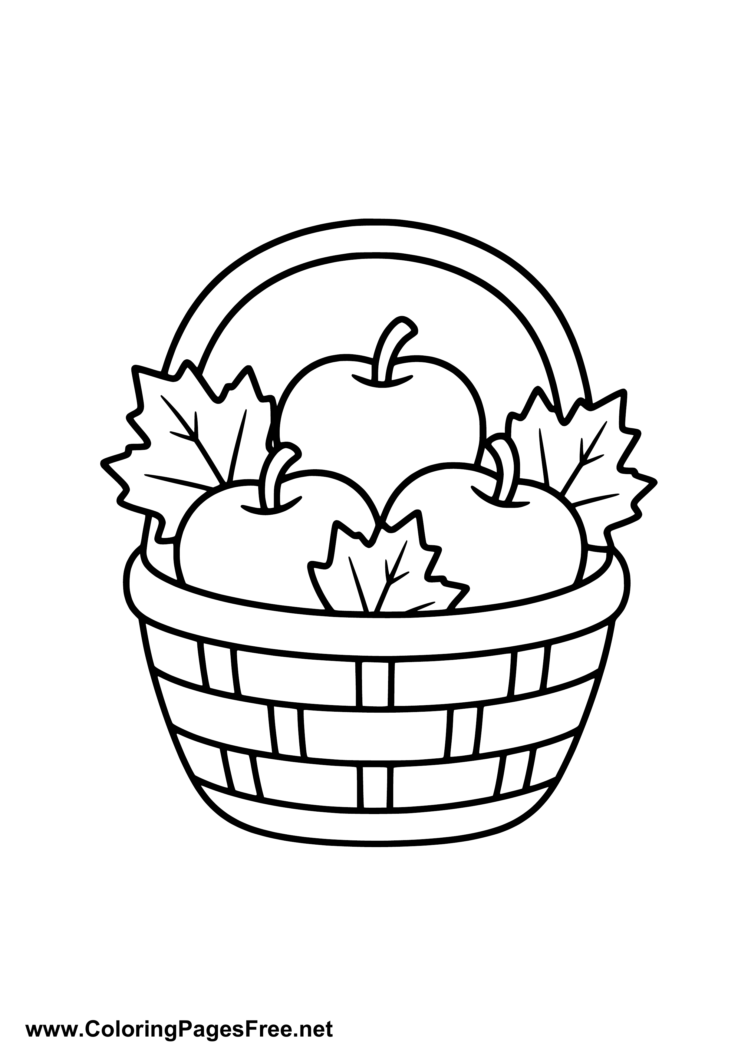 Harvest Basket with Pumpkin and Autumn Leaves Coloring Page