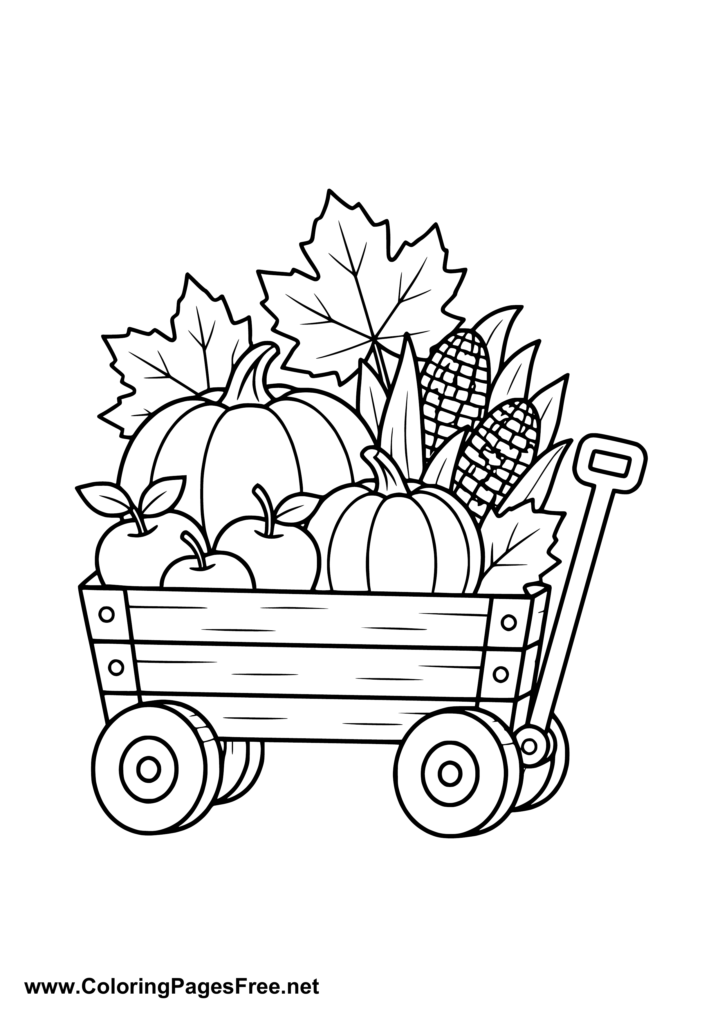 Harvest Cart with Autumn Vegetables Coloring Page