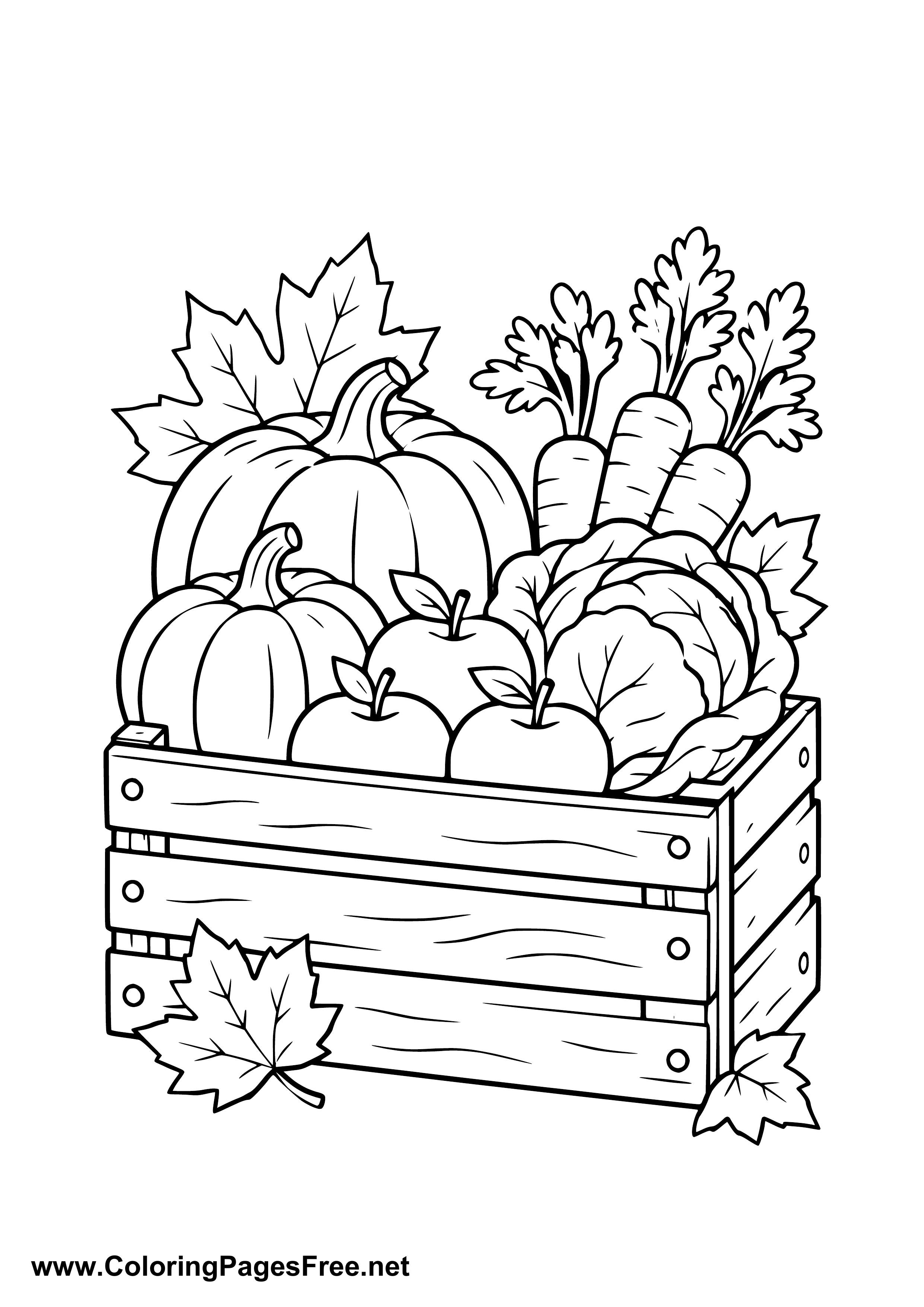 Harvest Crate with Autumn Fruits Coloring Page