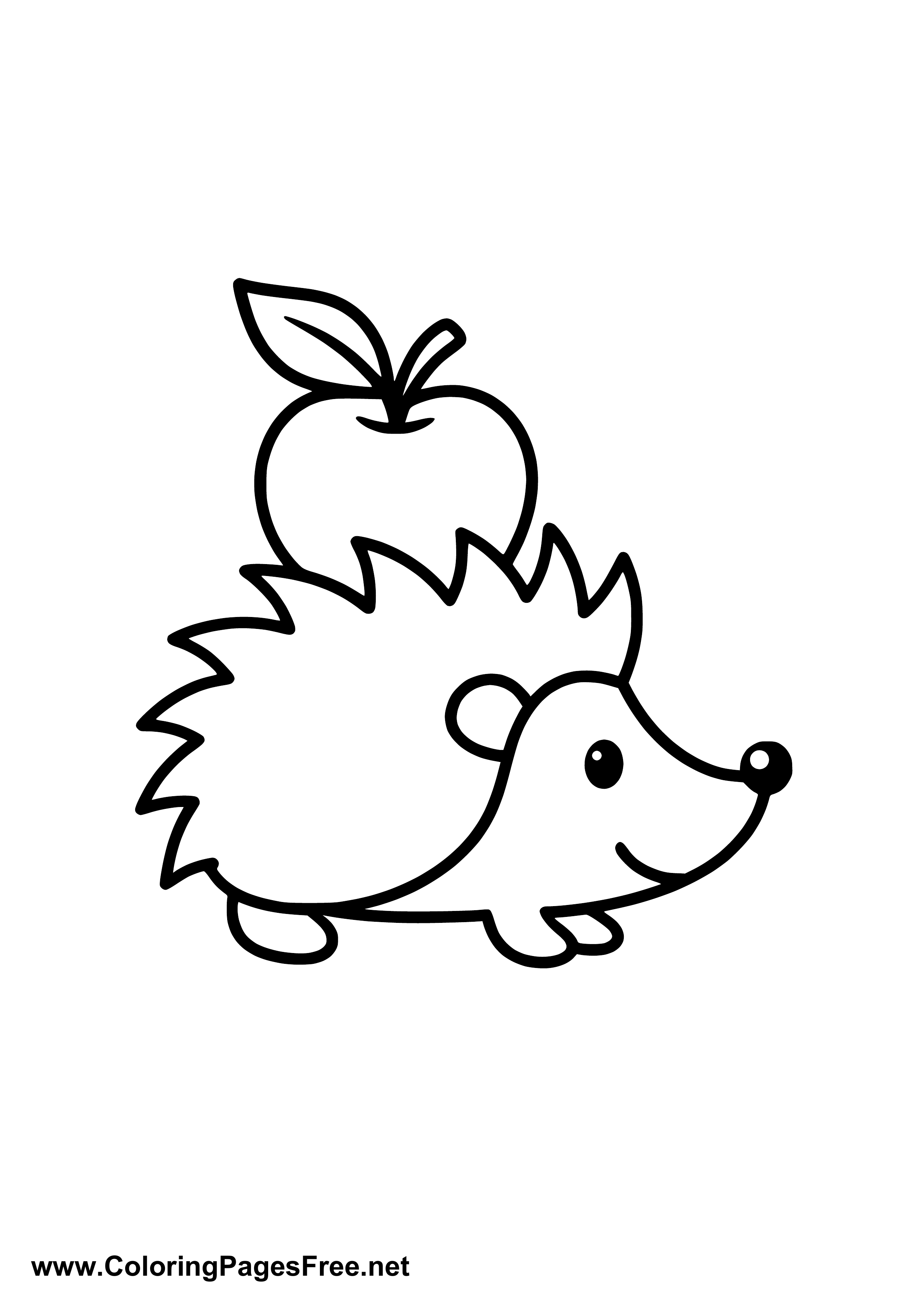 Hedgehog with Apple Coloring Page