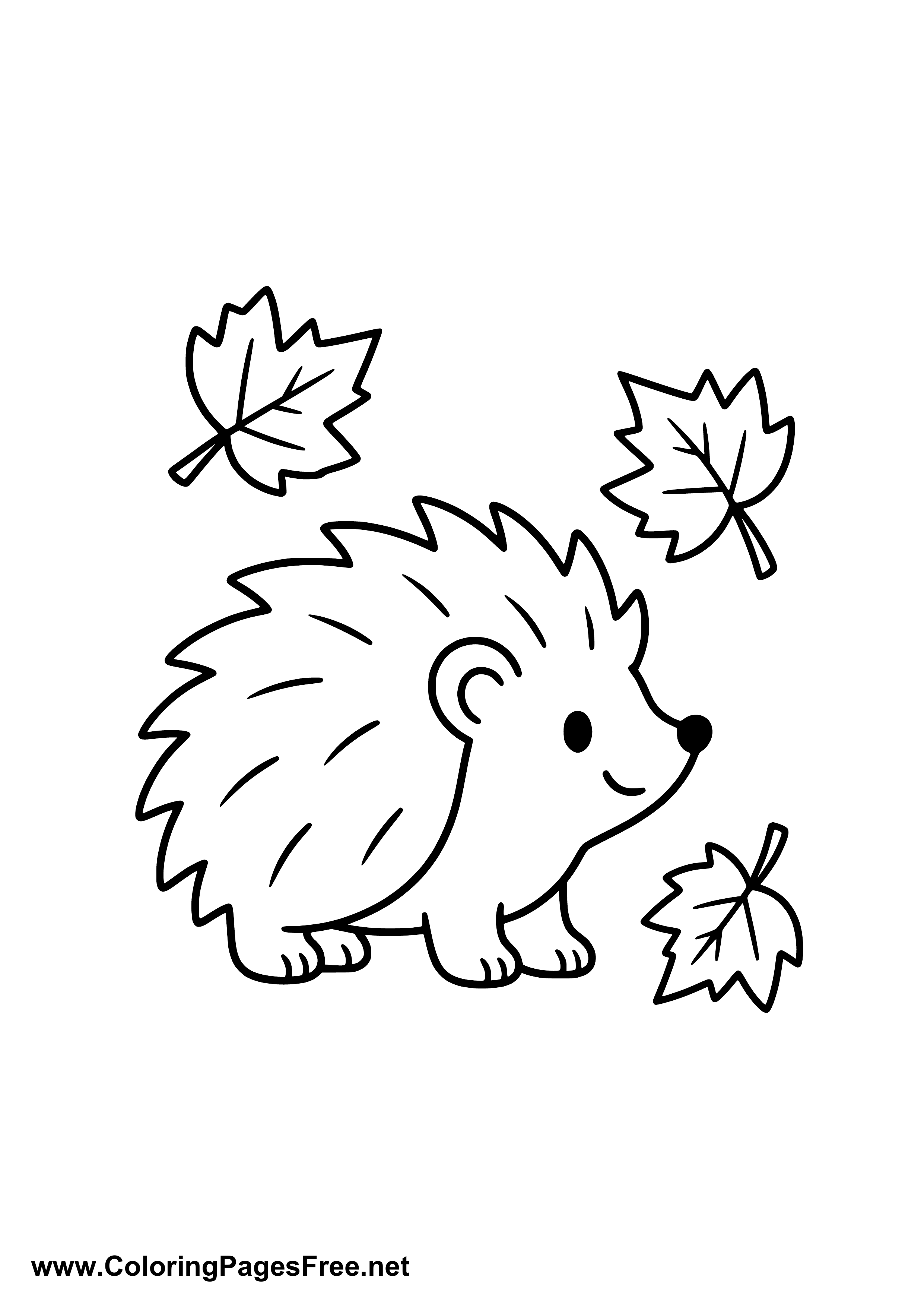 Hedgehog with Falling Autumn Leaves Coloring Page