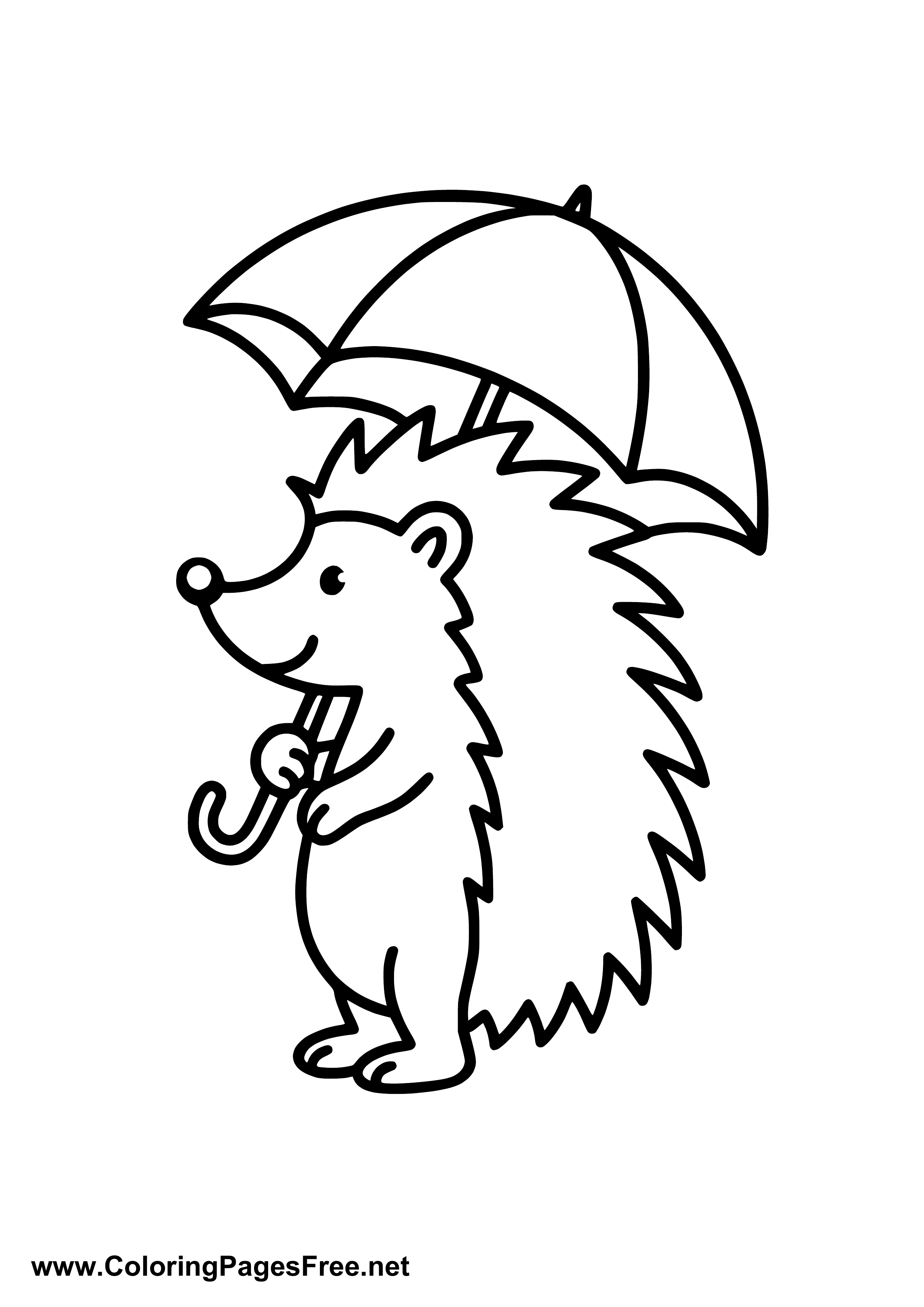 Hedgehog with Umbrella Autumn Coloring Page
