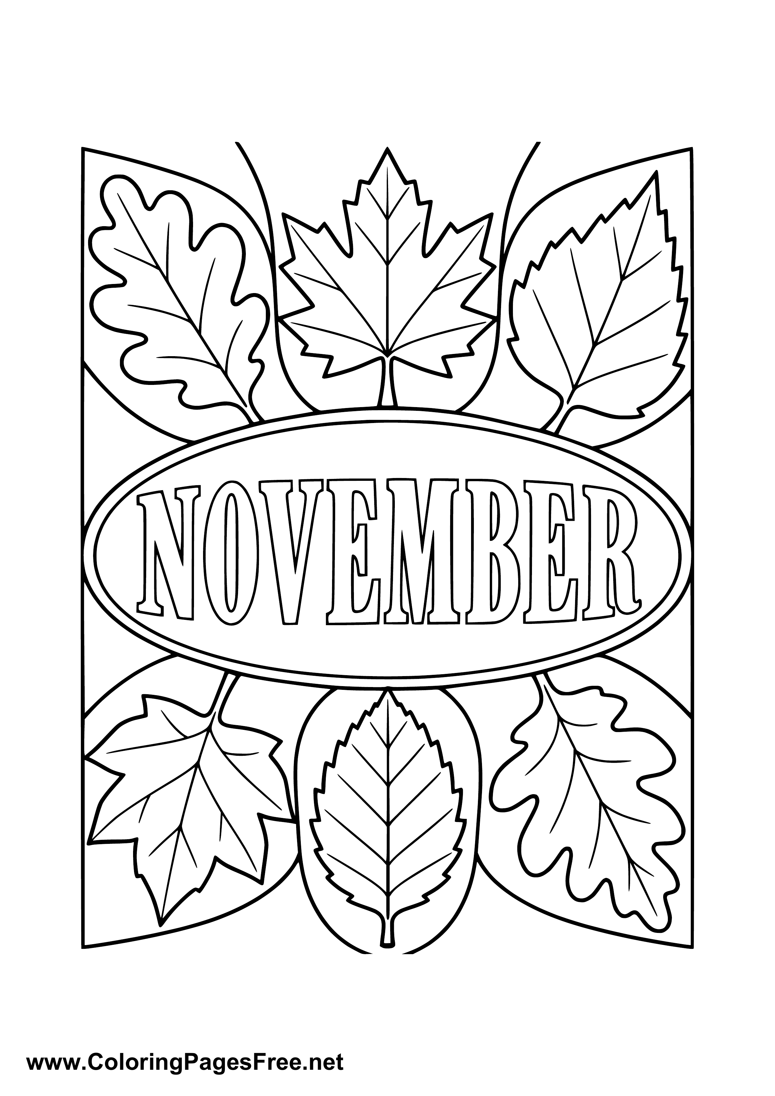 November Coloring Page with Geometric Leaf Wreath