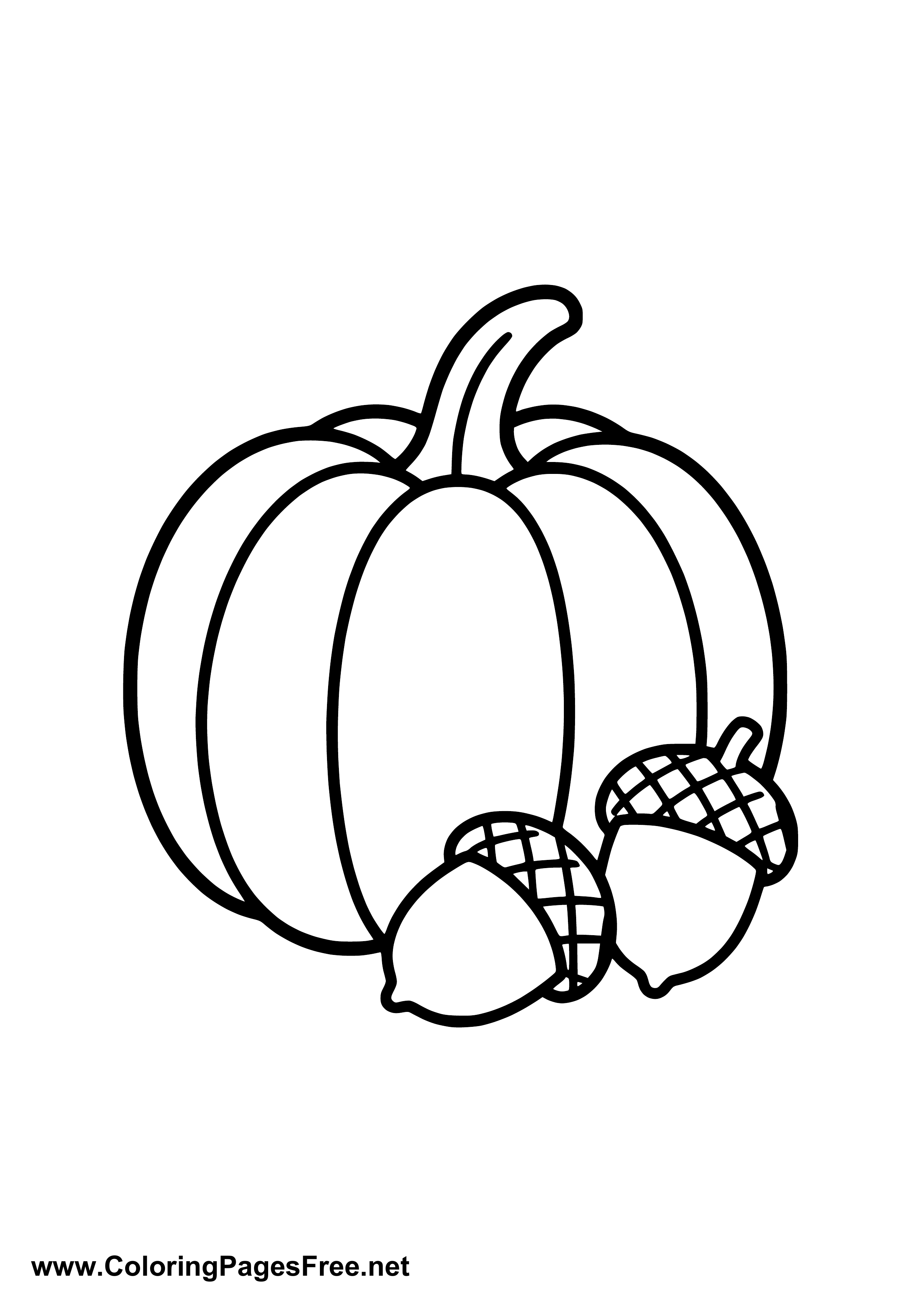 Pumpkin Acorn and Autumn Leaves Coloring Page