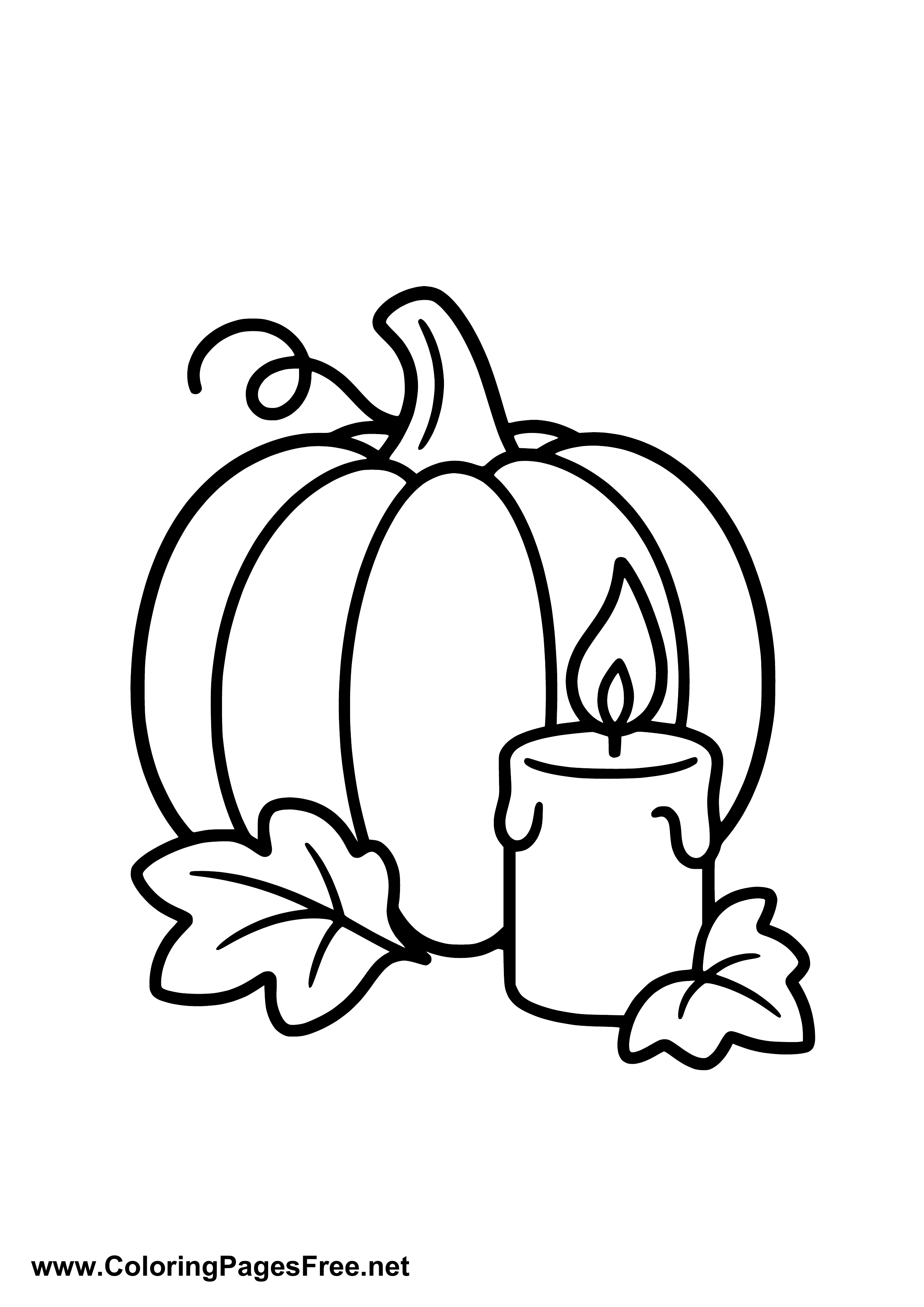 Pumpkin with Leaves Autumn Coloring Page