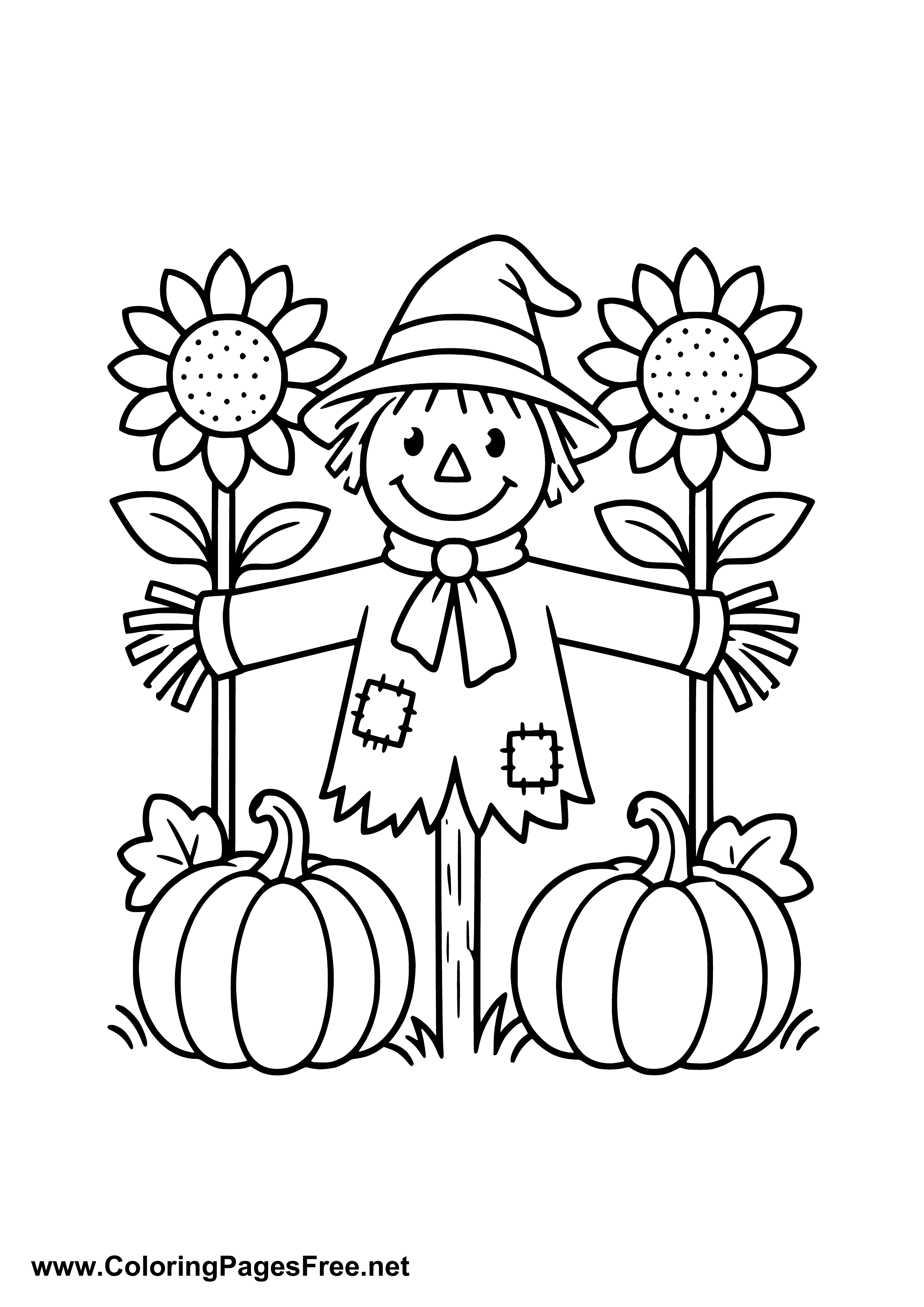 Scarecrow in Autumn Garden Coloring Page