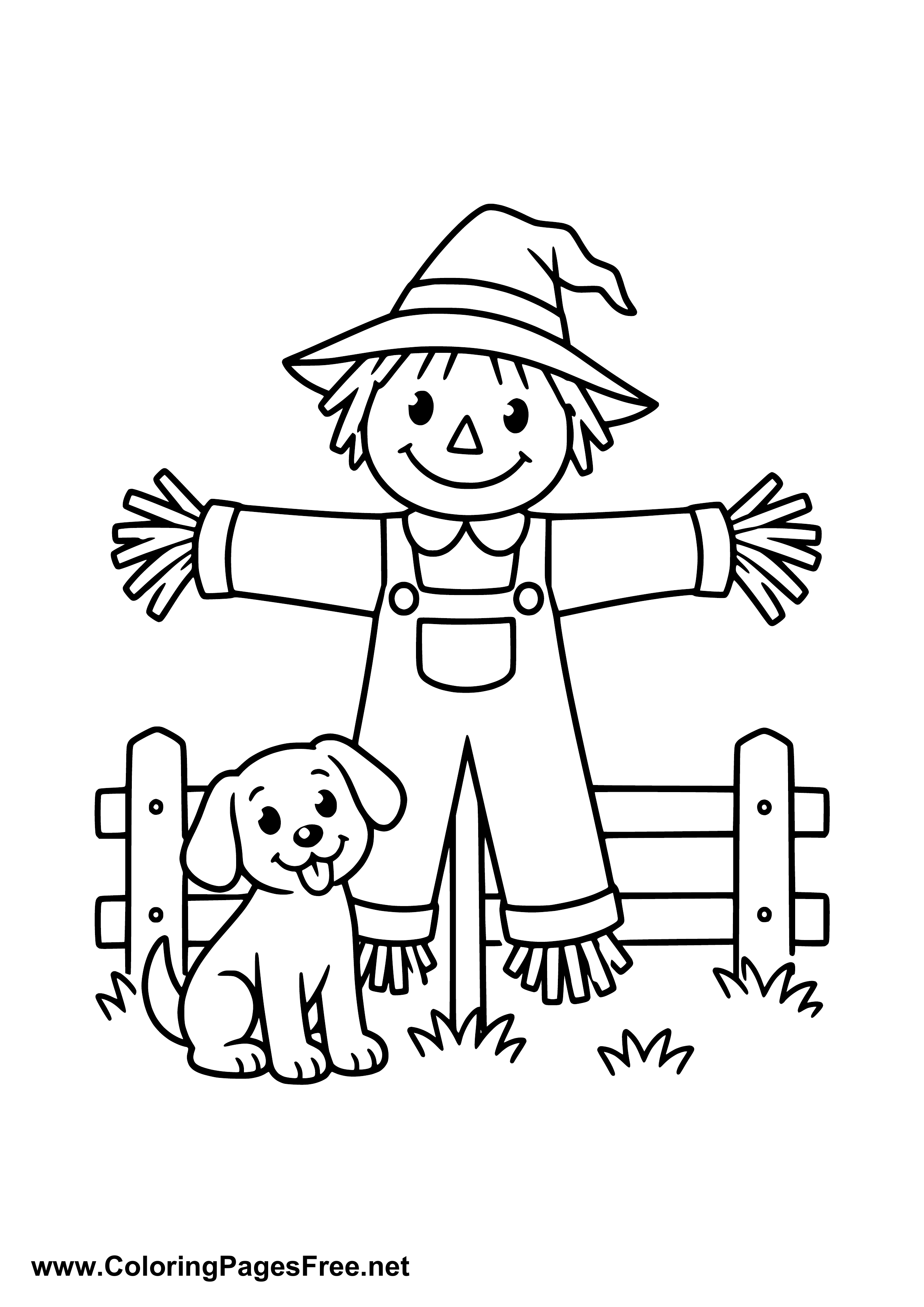 Scarecrow in Flower Field Coloring Page