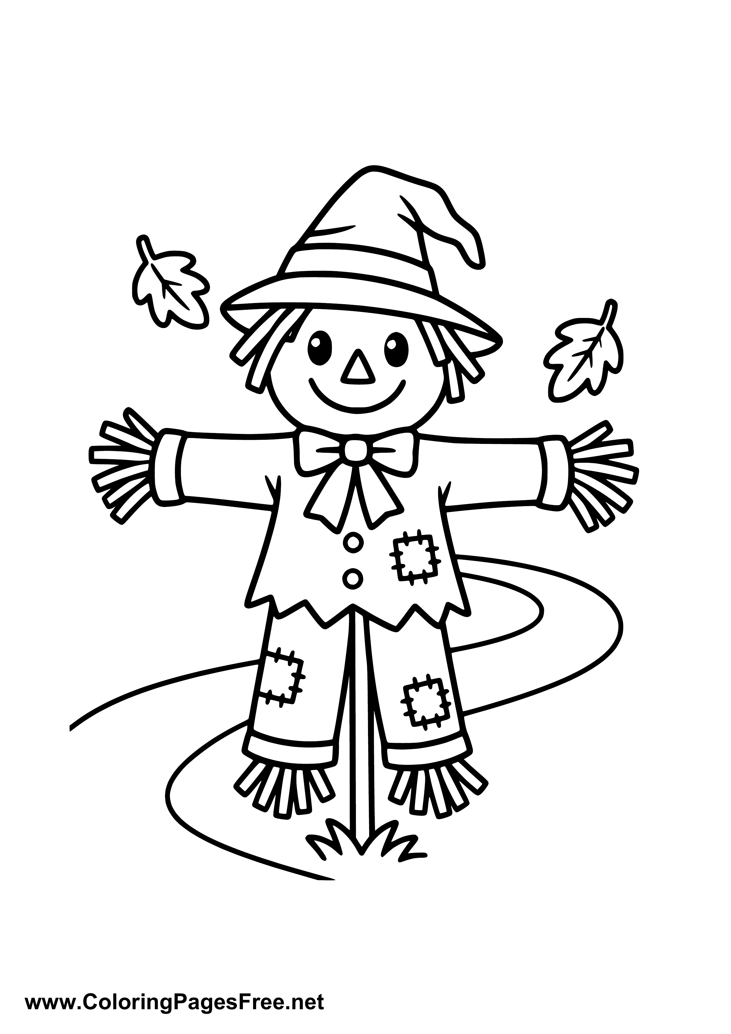 Scarecrow with Autumn Leaves in the Garden Coloring Page