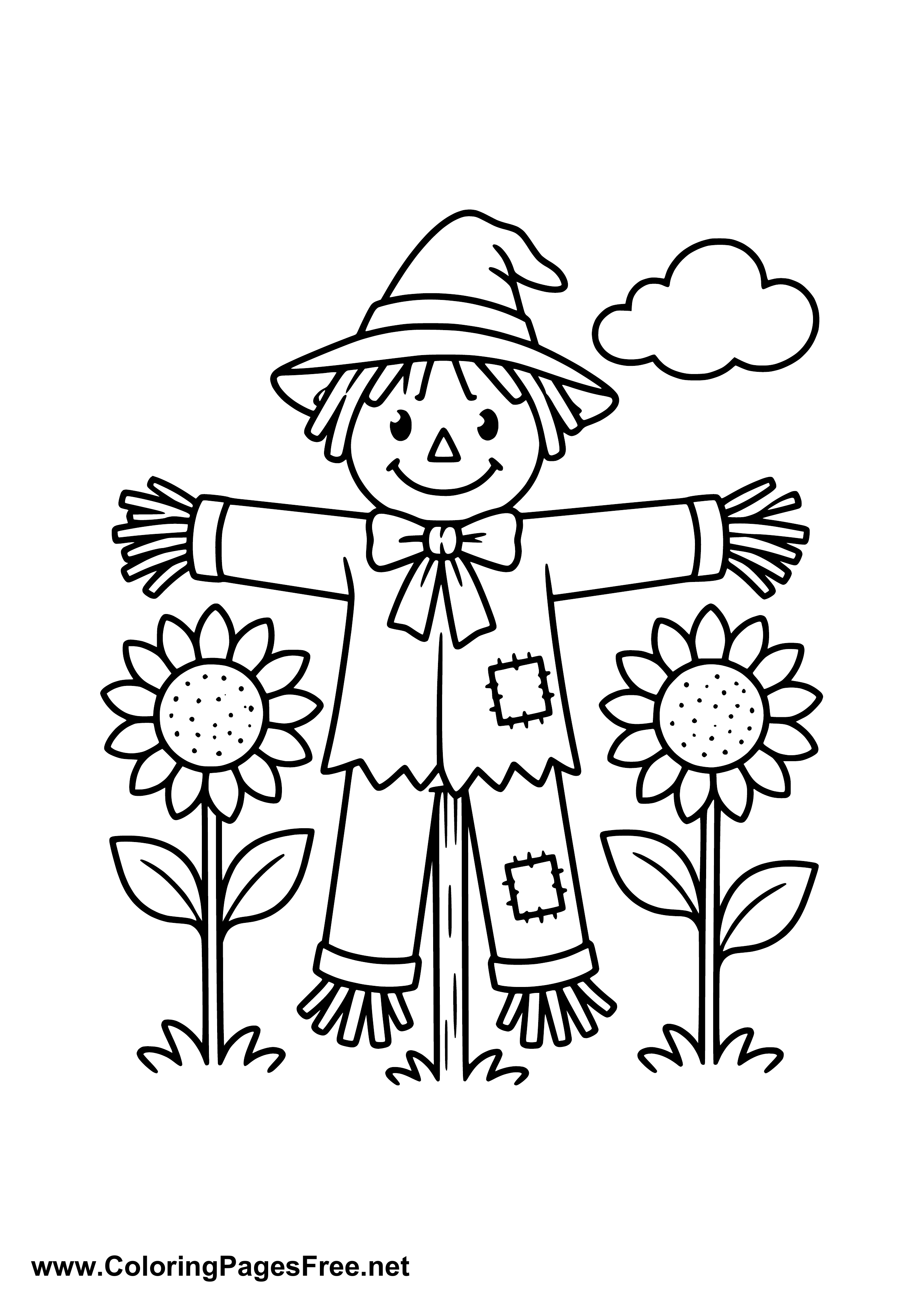 Scarecrow with Flowers Coloring Page