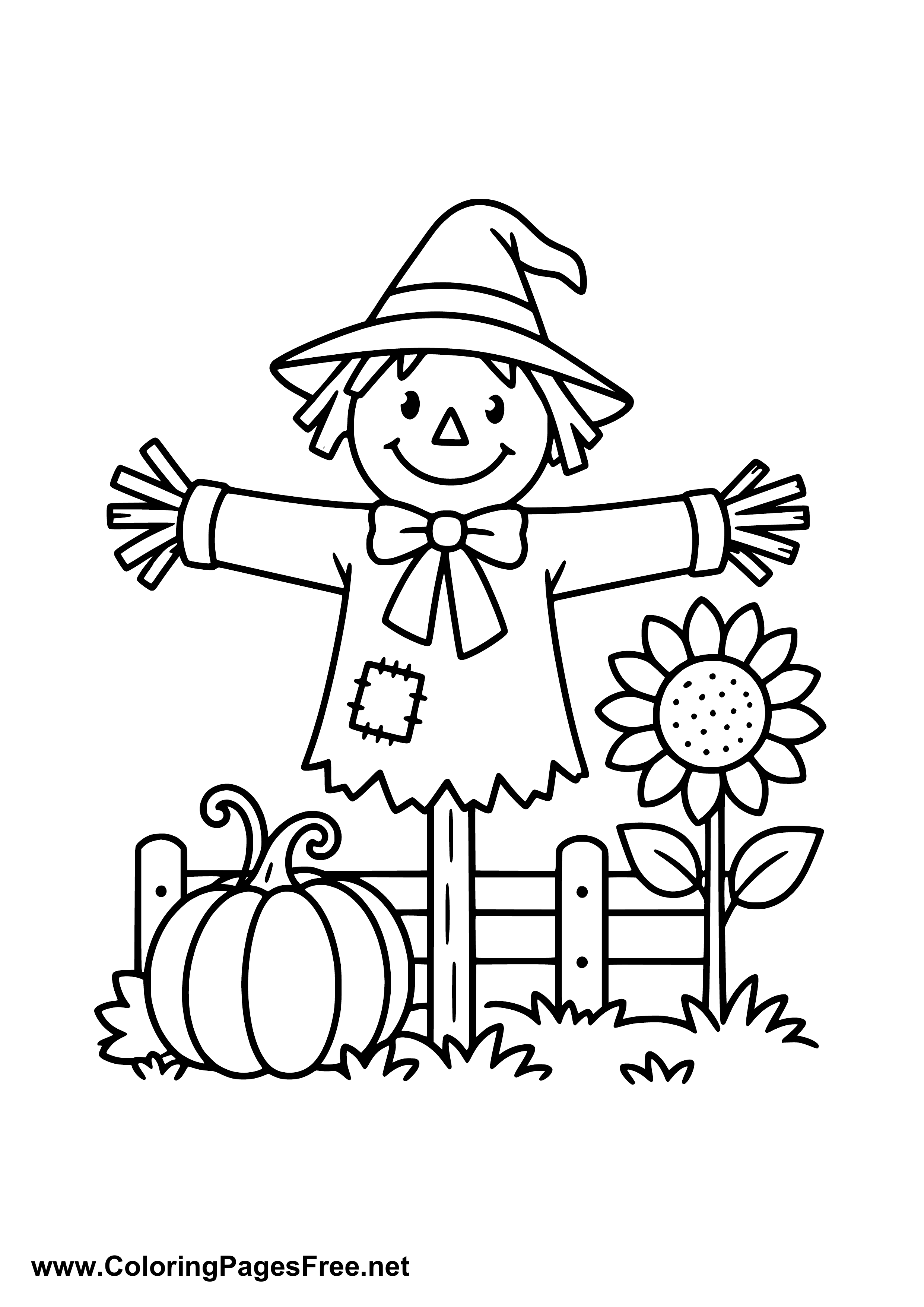 Simple Scarecrow Coloring Page for Kids