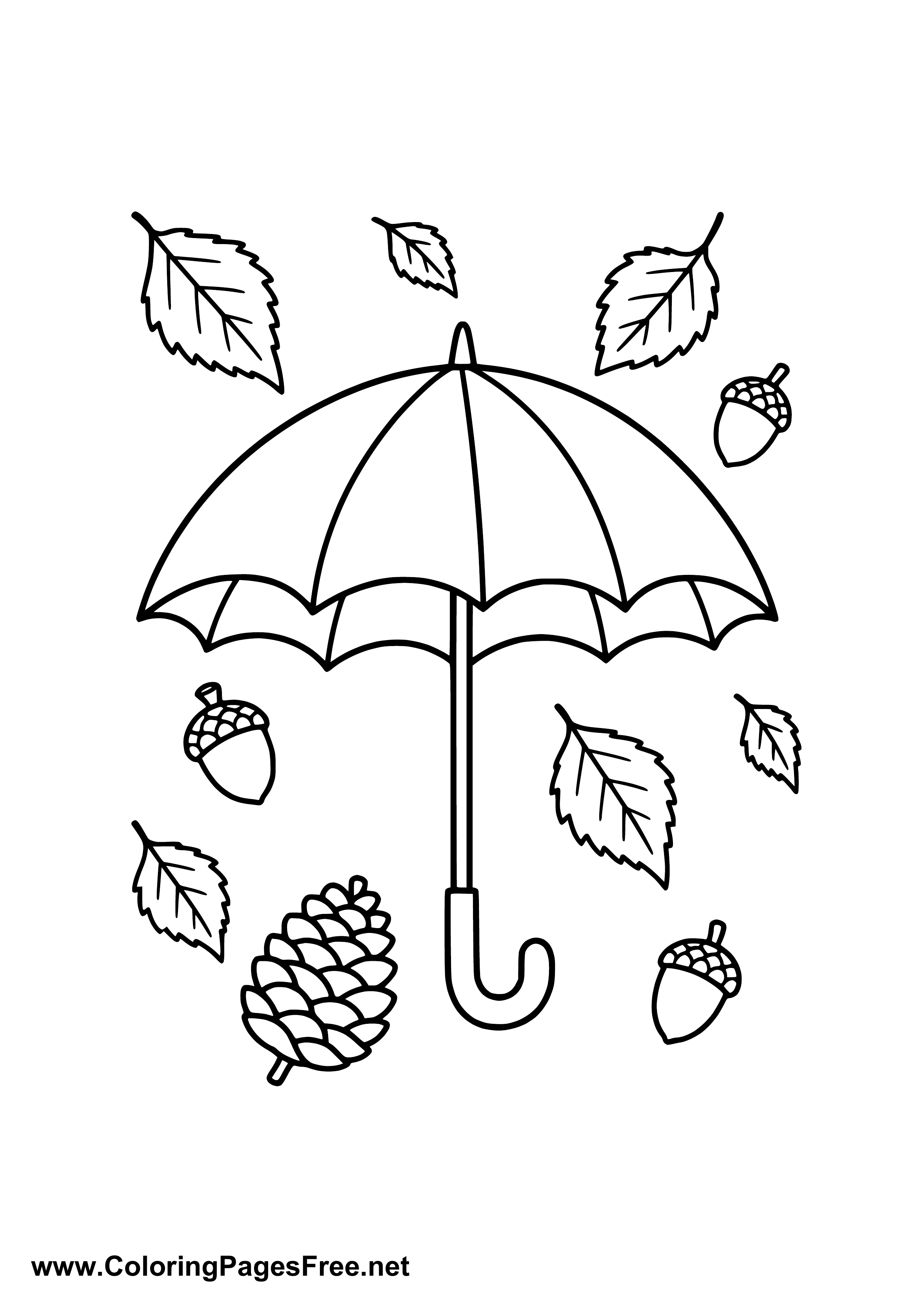 Umbrella in Autumn Coloring Page for Kids