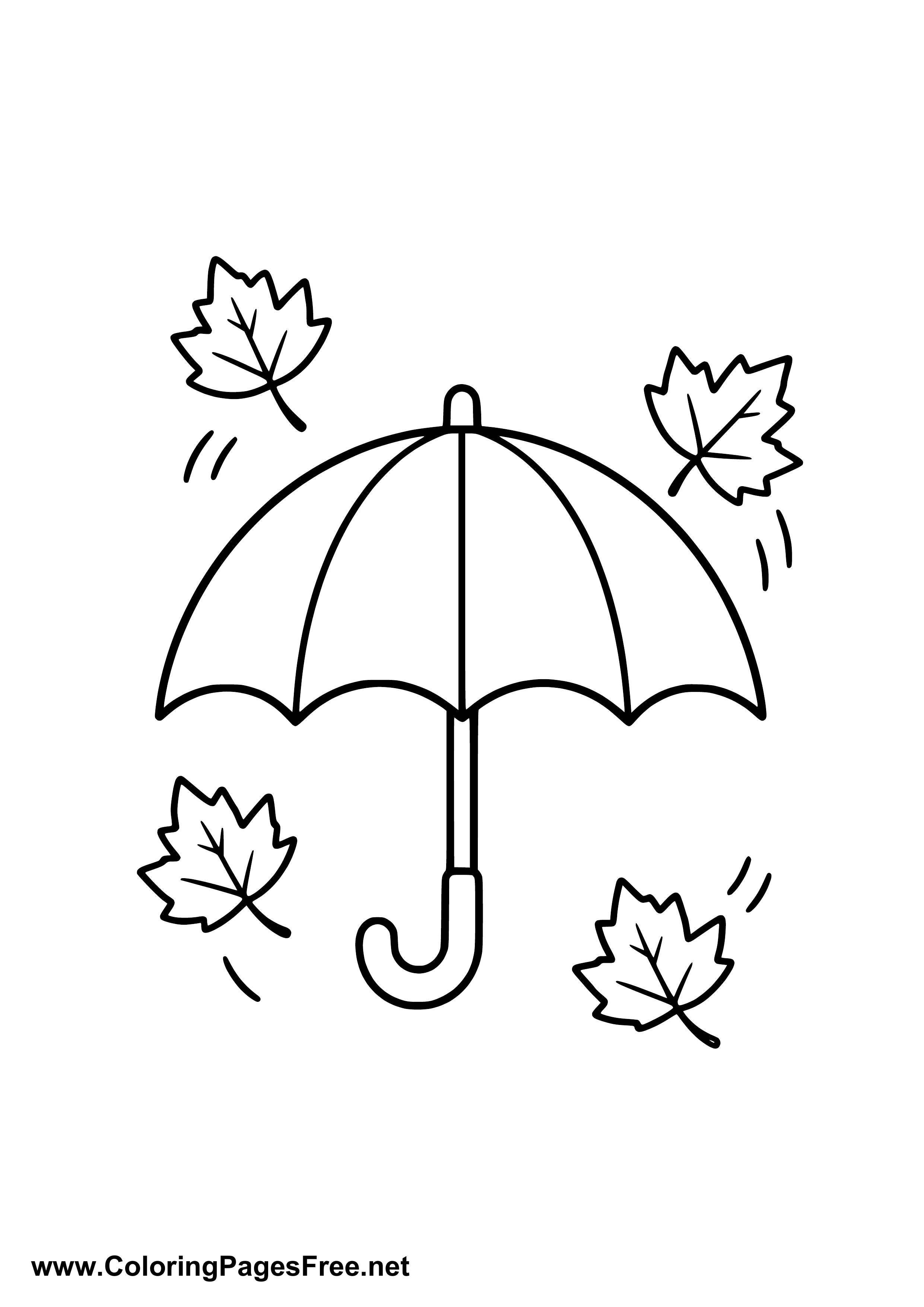 Umbrella with Autumn Leaves Coloring Page