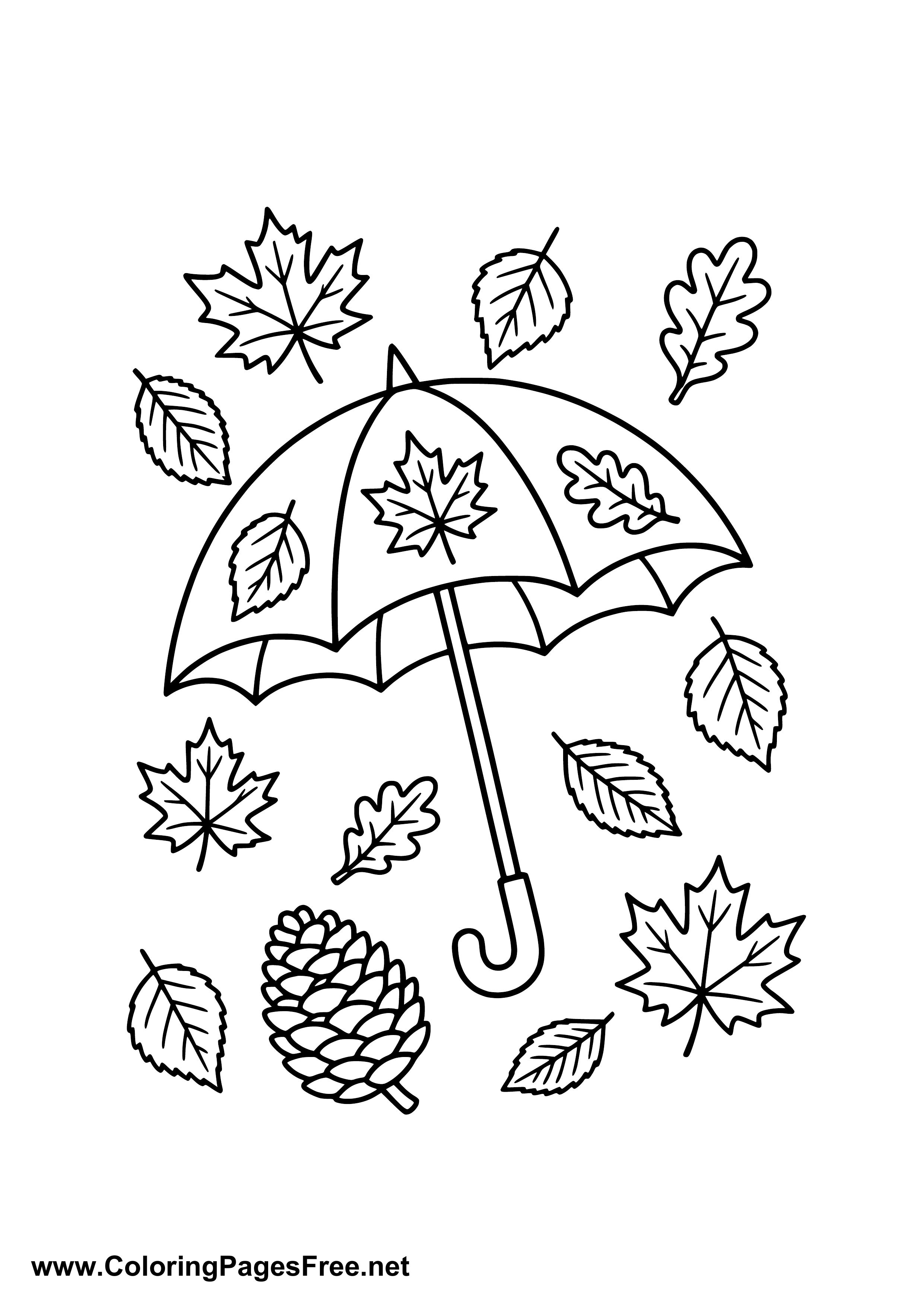 Umbrella with Autumn Motifs Coloring Page
