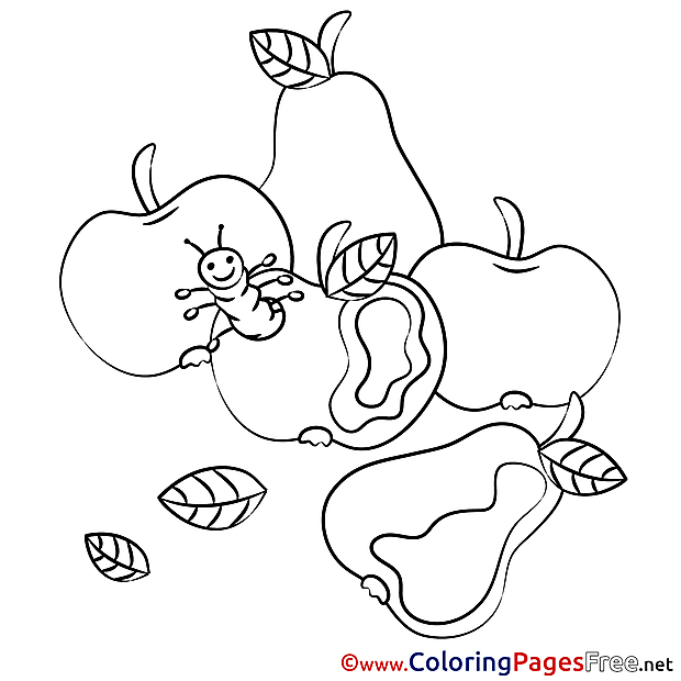 Worm Fruits Kids free Coloring Page