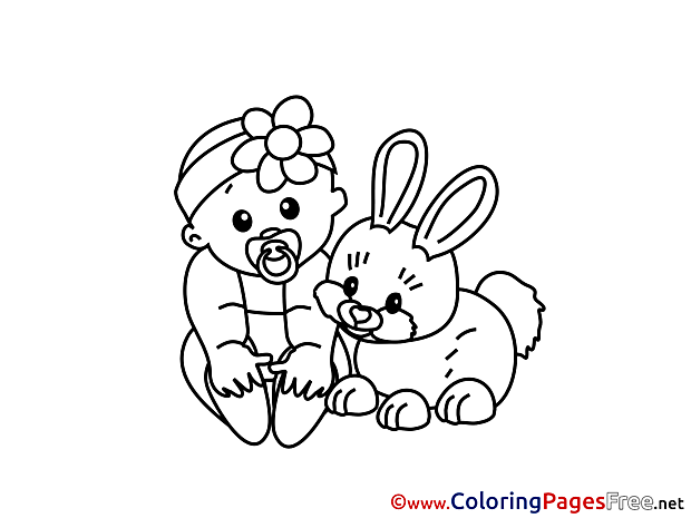 Rabbit Kids free Coloring Page