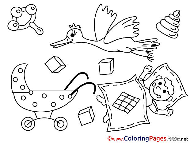 Rattle Stork Children download Colouring Page