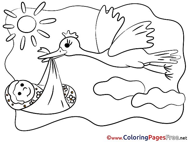 Sun Stork Baby Children download Colouring Page